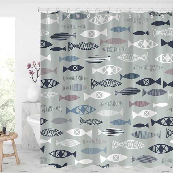 Fun Fishes Ocean Animals shower curtain Waterproof Modern Fabric Bathroom Shower Curtains Basics Shower Curtain with 12 Hooks xmas presents