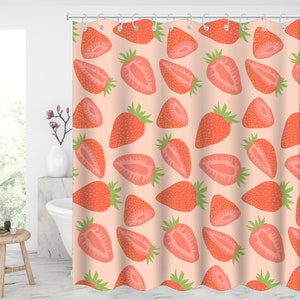 Cute Strawberries Pattern shower curtain Waterproof Modern Fabric Bathroom Shower Curtains Basics Shower Curtain with Hooks gifts for mom