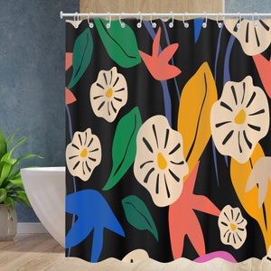 Boho Floral Shower Curtain Flower Tropical Leaves Shower Curtains Sets Waterproof Modern Fabric Bathroom Basics Shower Curtain with 12 Hooks