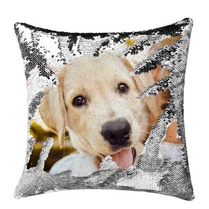 Custom Sequin Throw Pillow with Photo-Comfy Satin Cushion Covers,Decorative Pillowcases for Party/Christmas/Thanksgiving/New Year/gift ideas Silver