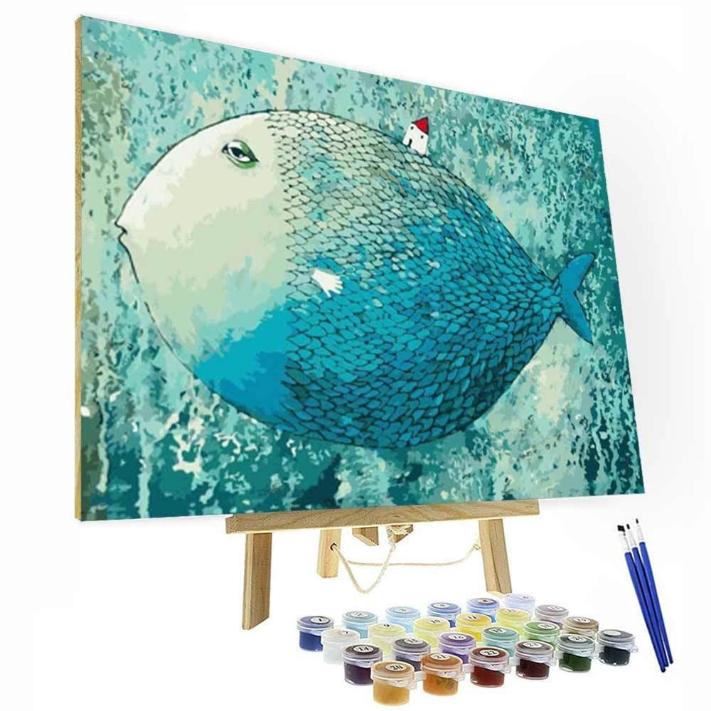 Paint by Numbers- Koi Fish 8x16 inch Linen Canvas Paintworks - Digital Oil Painting Canvas Kits for Adults Children Kids Decorations Gifts (Framed)