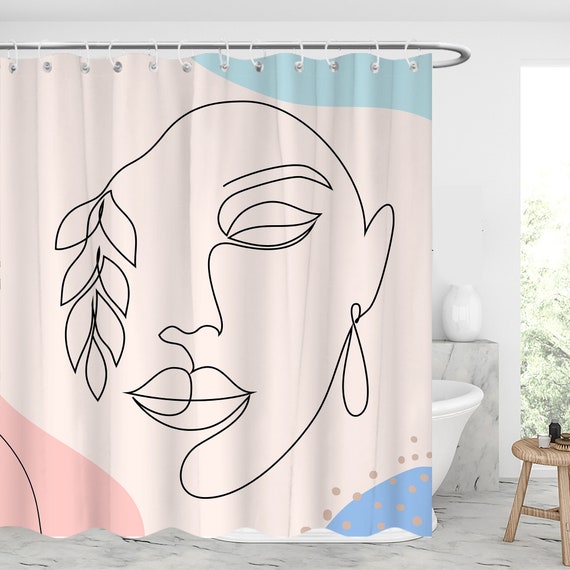 Corpo donna di una linea con foglia e forme geometriche immagine vettoriale tenda  doccia Impermeabile Tessuto moderno Bagno Docce Tende -  Italia