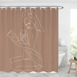 One line woman body with leaf and geometric shapes vector image shower curtain Waterproof Modern Fabric Bathroom Shower Curtains