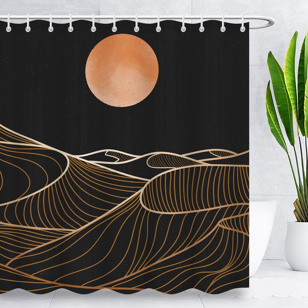 Black and Gold Shower Curtains Abstract Sun Boho Shower Etsy