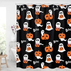 Halloween shower curtain Halloween decor Waterproof Modern Fabric Bathroom Shower Curtains Halloween decoration Spooky Pumpkins Night