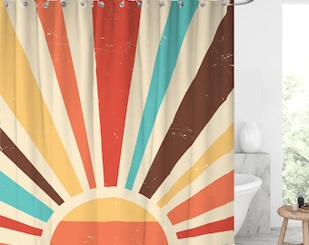 Abstract vintage sunset 70's canvas shower curtain Waterproof Modern Fabric Bathroom Shower Curtains Christmas gifts/xmas presents