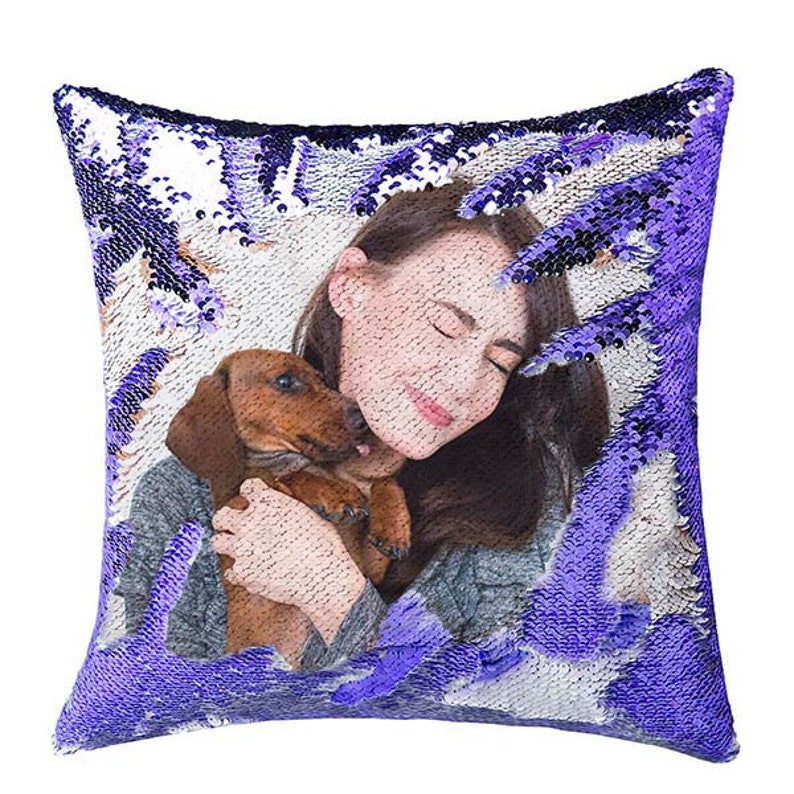 Custom Sequin Throw Pillow with Photo-Comfy Satin Cushion Covers,Decorative Pillowcases for Party/Christmas/Thanksgiving/New Year/gift ideas Royal Blue