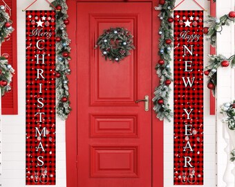 Merry Christmas Banner Christmas Decoration Door Merry Christmas Banner Porch Welcome Banner Party Wall Decor Couplet 14x71 Inches