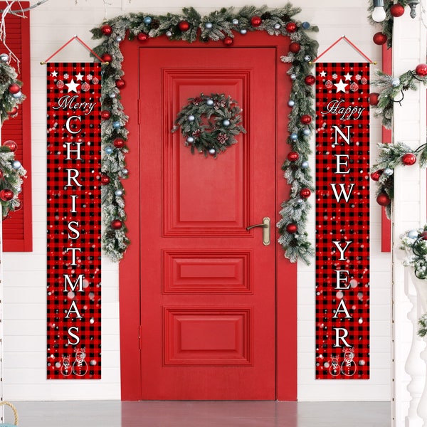 Merry Christmas Banner Christmas Decoration Door Merry Christmas Banner Porch Welcome Banner Party Wall Decor Couplet 14x71 Inches