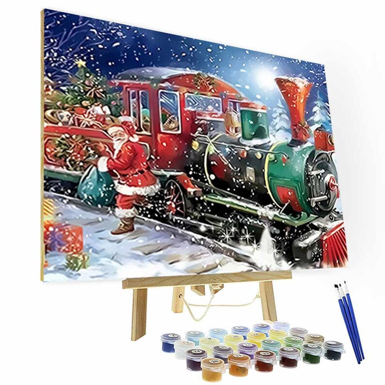 Paint by Numbers DIY Kit Christmas Painting Traincreative Etsy