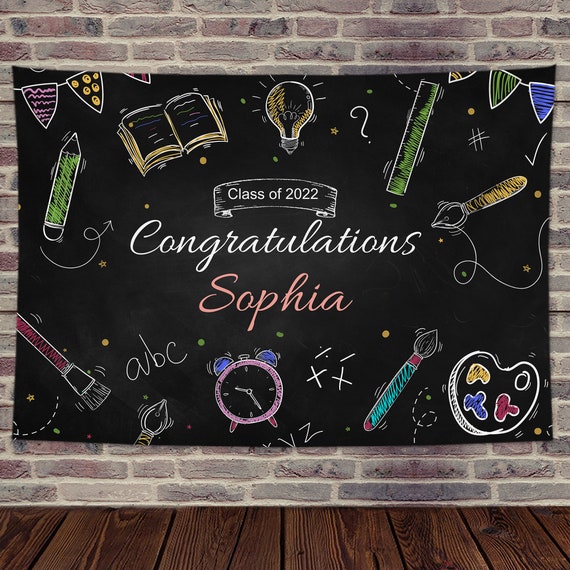 Graffiti Cartoon Blackboard Chalk Backdrop Personalized Graduation Backdrop  Custom Grad Photo Booth Graduation Party Background Decoration 