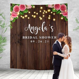 personalized  Wood Bridal Shower Backdrop with Lights, Custom Rustic Photo Booth Backdrop flower decor bridal shower tapestry backdrop sign