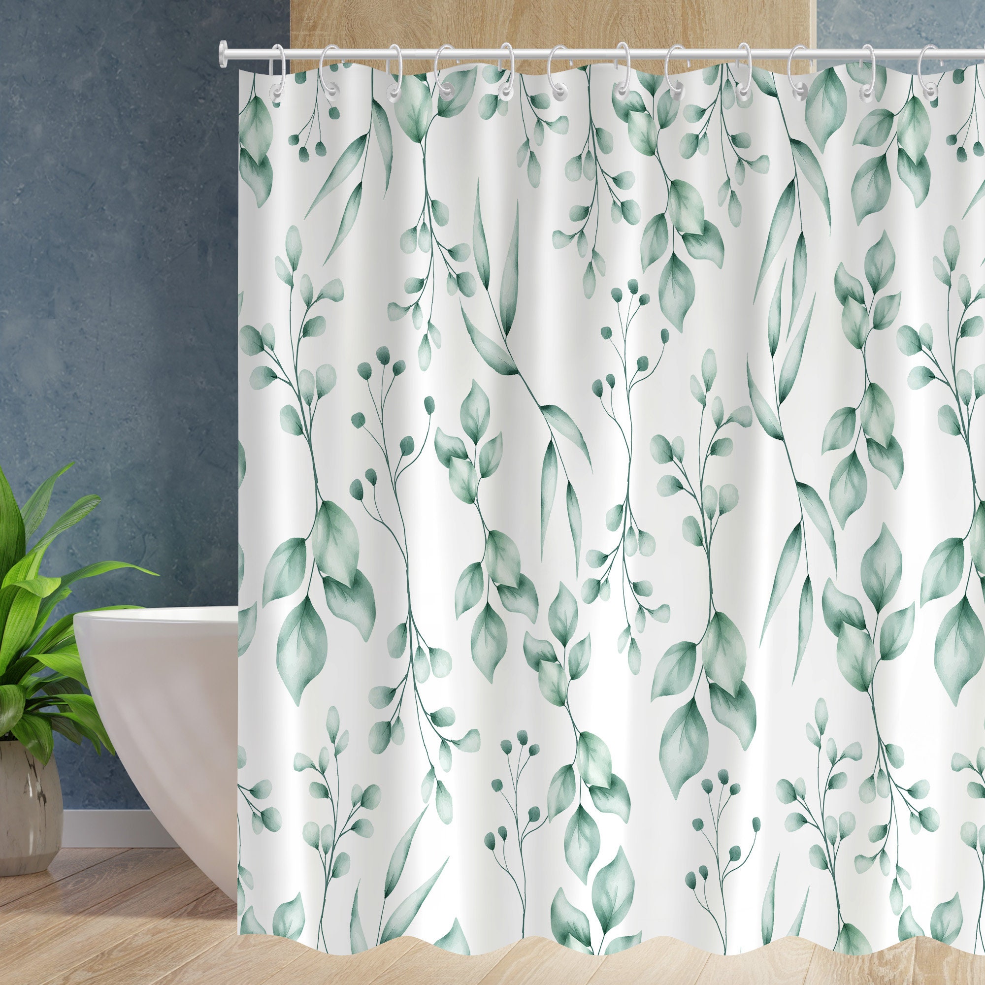 Coxila Tropical Leaves Plant Shower Curtain 36x72 inch Green White ...