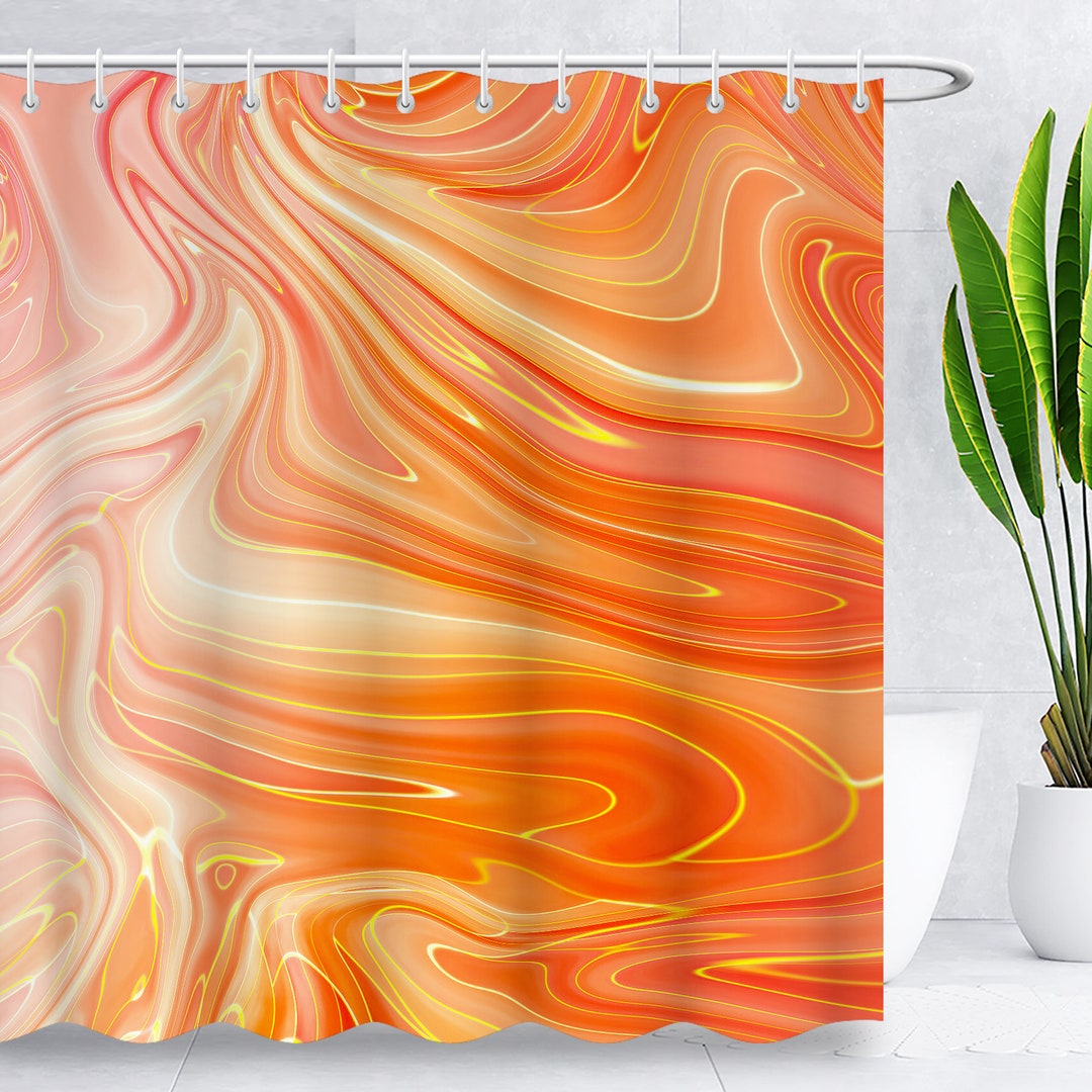 Orange Gradient Marble Shower Curtain,modern Abstract Luxury Bathroom