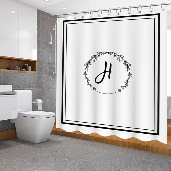 Personalized monogrammed Shower Curtain Custom Black and White Shower Curtain with name Personalized Initial Shower Curtains idea gift