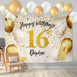 Custom Happy Birthday Backdrop,Gold Glitter Balloon Onederful Backdrop Banner,Personalized Photo Background Decoration,Party Banner、Poster