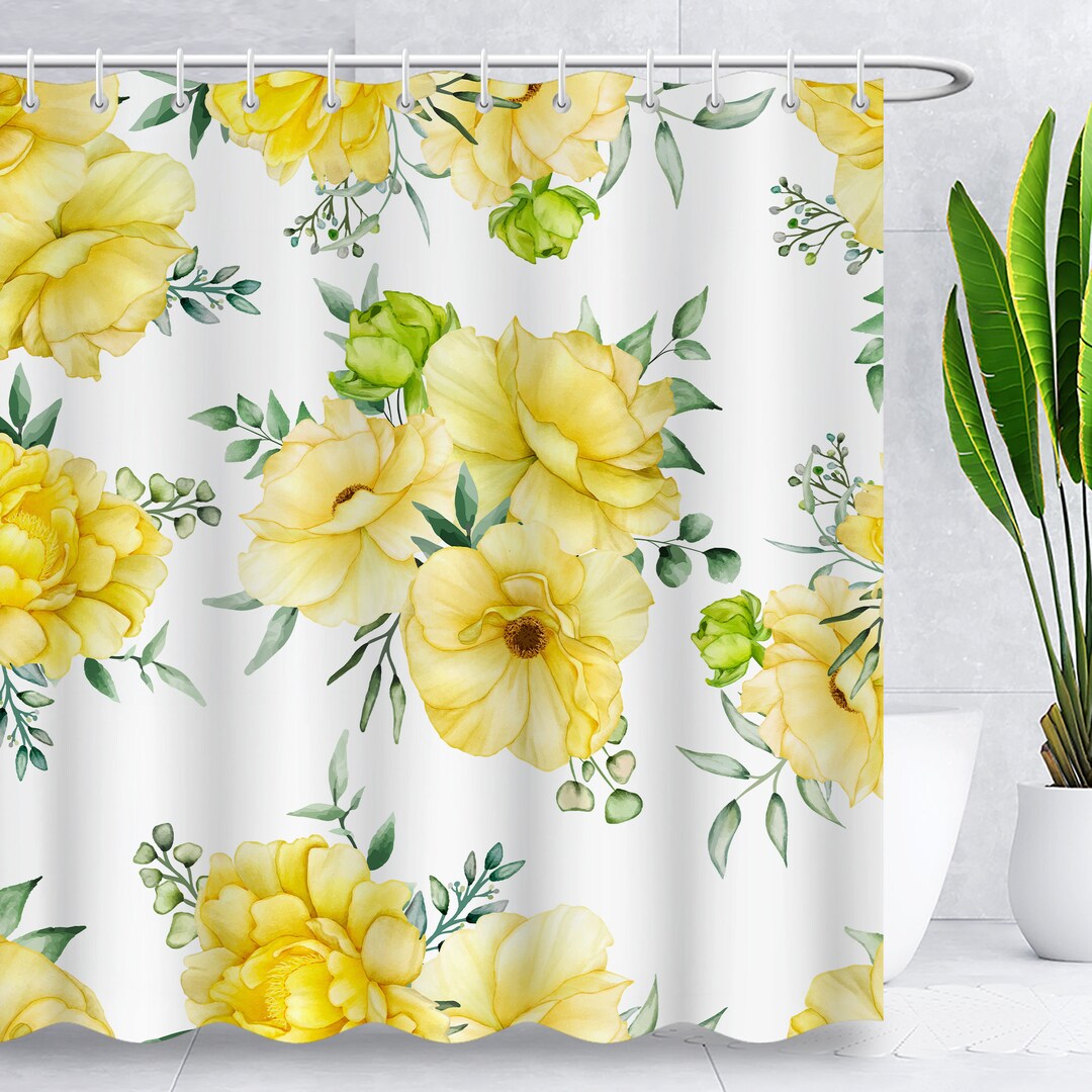 Yellow Flower Shower Curtainmodern Floral Bath Etsy