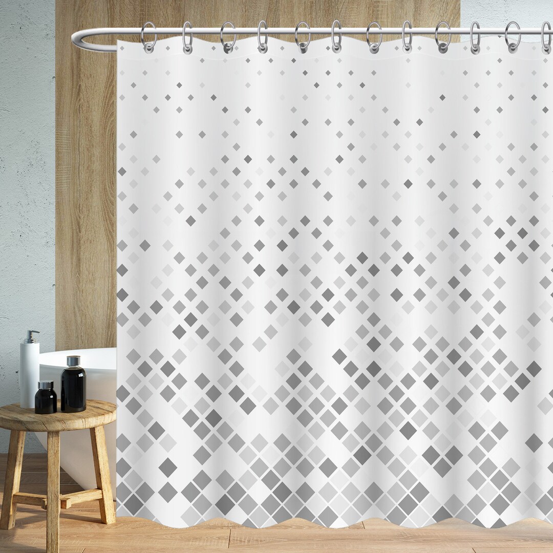 Square Pattern Black and White Polka Square Shower Curtains Waterproof Modern Fabric Bathroom