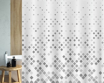 motif carré Noir et blanc Polka carré Rideaux de douche imperméables Tissu moderne Base de la salle de bain Rideau de douche avec 12 crochets
