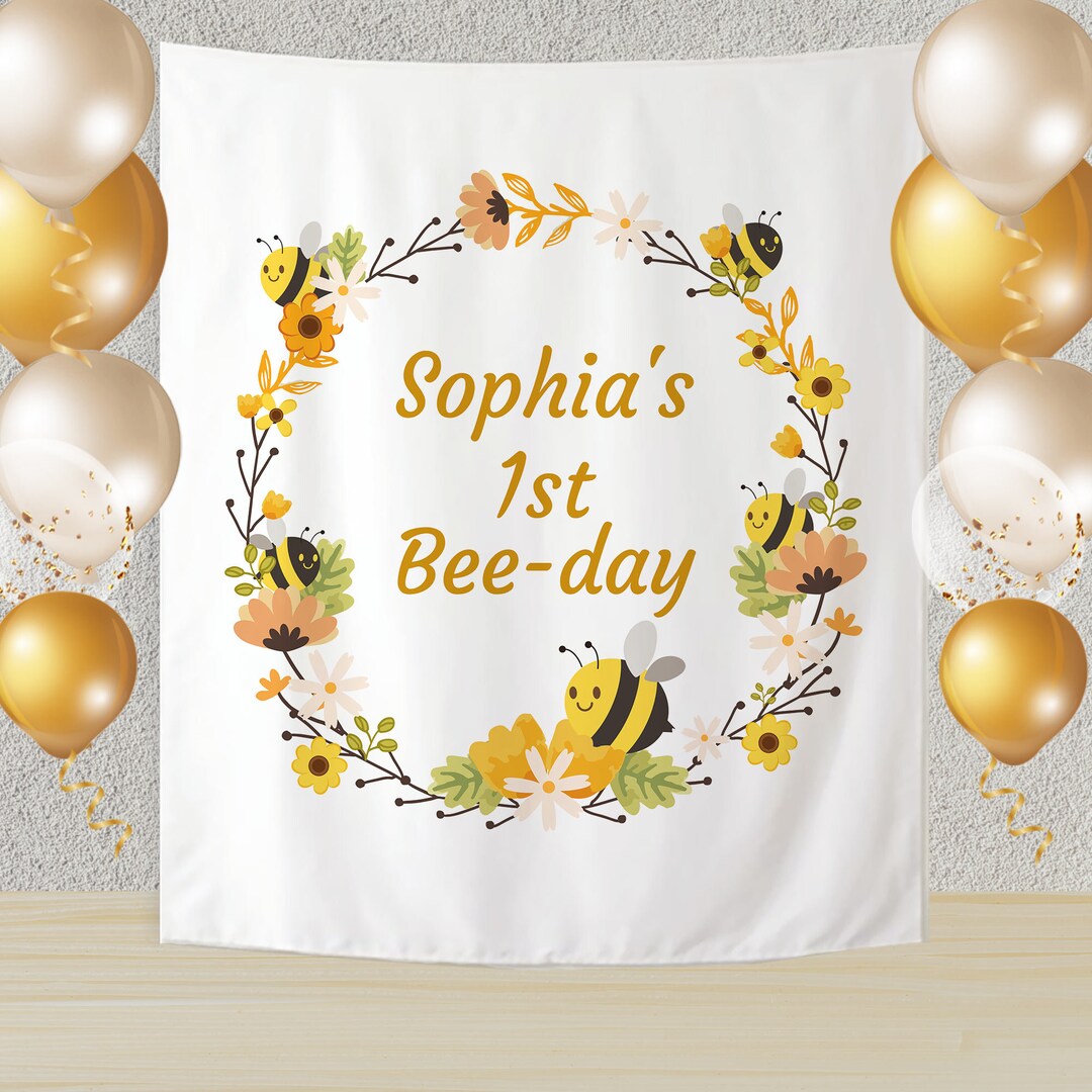 Bee Birthday Backdrop Bumblebee Theme Decorations Bee Day Banner ...