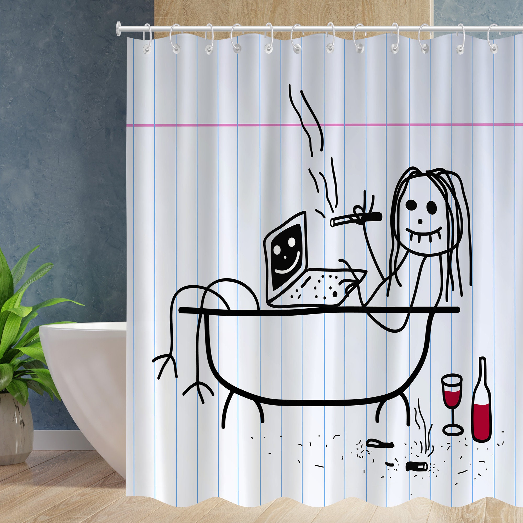 Funny Simple Strokes Shower Curtains Waterproof Modern Fabric Etsy