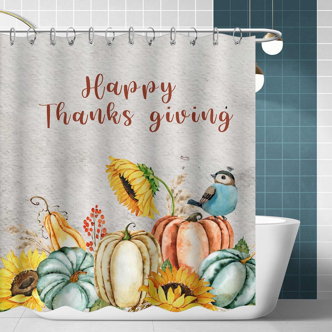 Happy Thanksgiving Shower Curtain,pumpkin Sunflower Harvest Shower