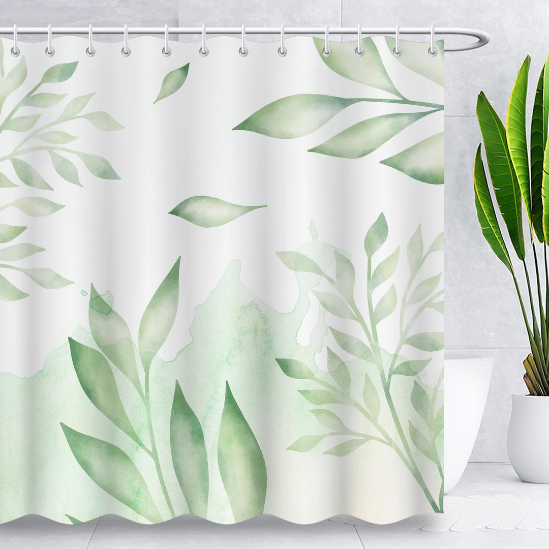 Leaves Shower Curtain,greenery Plant Leaf Bath Curtain,minimalist Bathroom Tub Decor,botanical