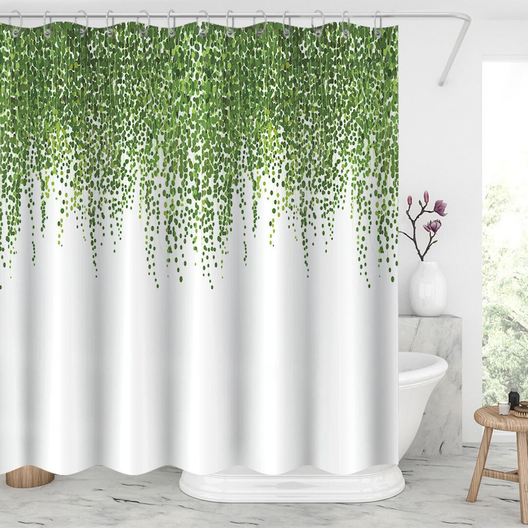 Vertical Greenery Shower Curtain Waterproof Modern Fabric Bathroom