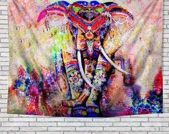 Colourful Elephant Mandala Indian Throw Wall Hanging Tapestry Double Size Hippie 