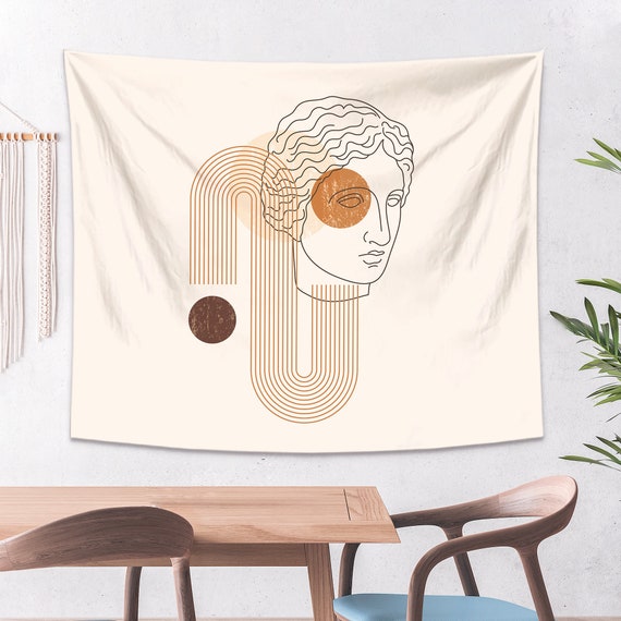 Boho and Sculpture Abstract Art Tapestry Minimalist Beige