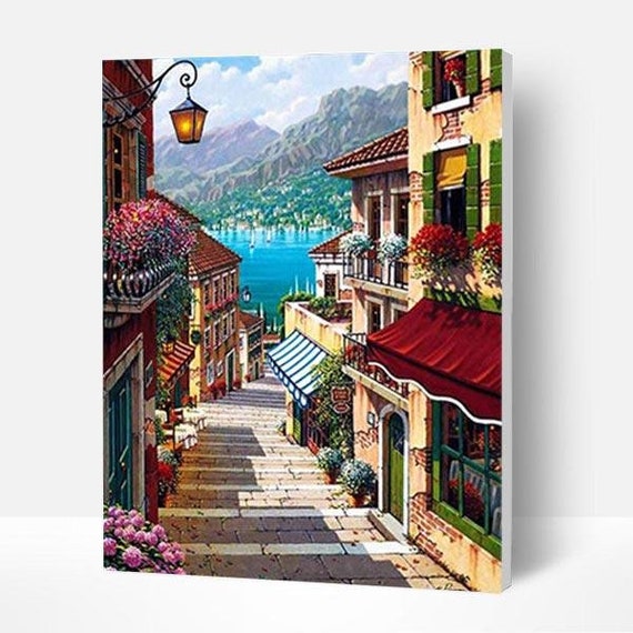 Romantic Town - Paint by Numbers Kit for Adults DIY Oil Painting Kit on  Canvas