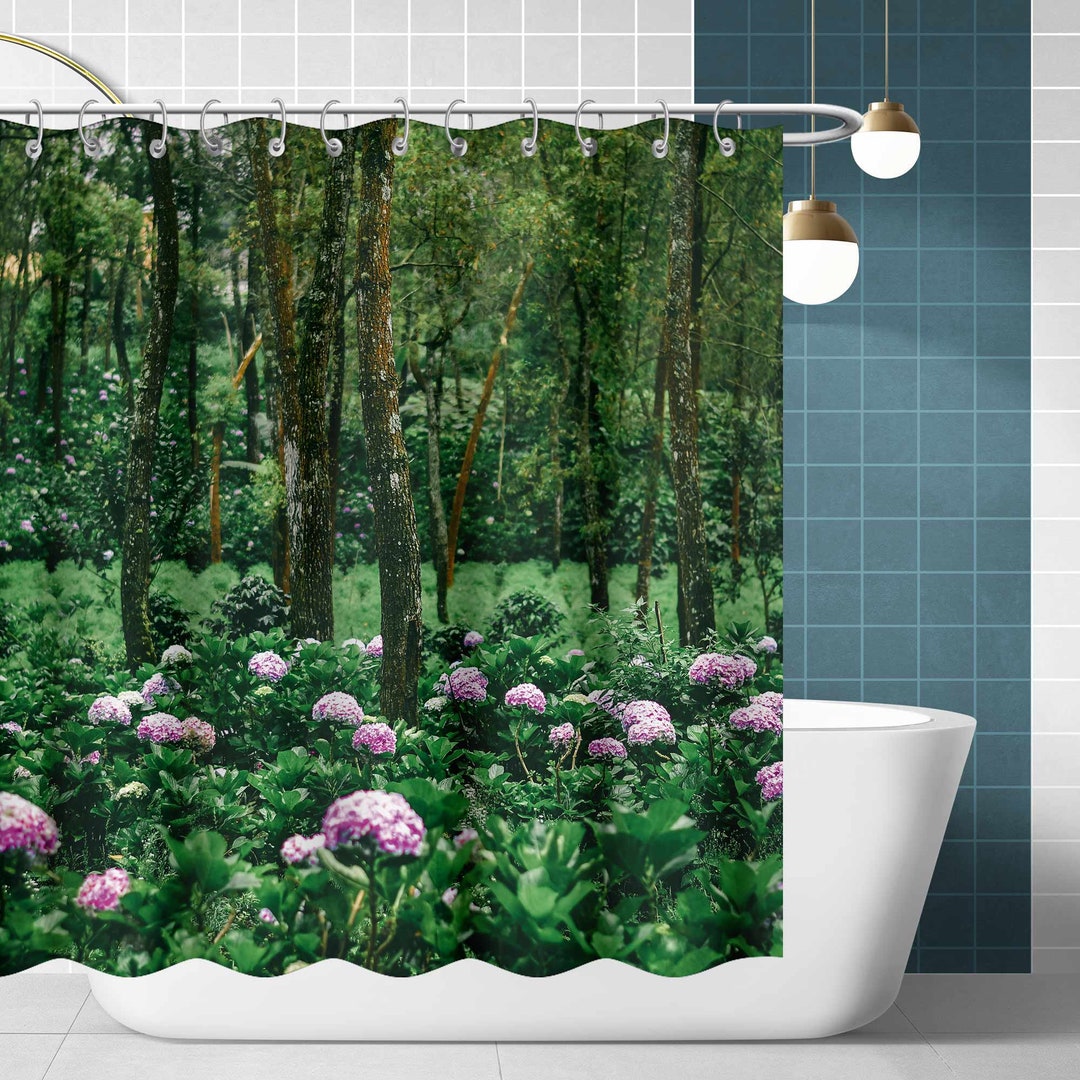 Botanisch douchegordijn, groene tuin douchegordijn, waterdicht