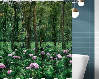 Rideau de douche botanique, rideau de douche jardin vert, rideau de salle de bain imperméable avec crochets, décoration d'intérieur pour salle de bain en tissu, cadeau pour amoureux de la nature