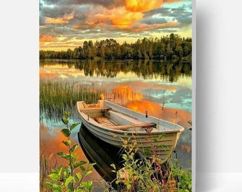 Paint By Numbers DIY Kit-  Boat At Sunset-Creative Wall Art Handmade Gift Home Decor DIY