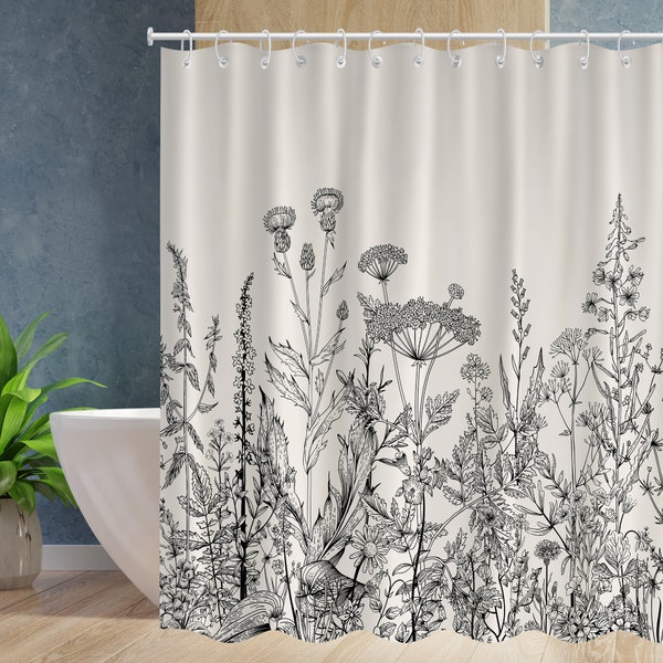 Wild Floral Botanical Flower Plant shower curtains Waterproof Modern Fabric Bathroom Basics Shower Curtain with 12 Hooks xmas presents