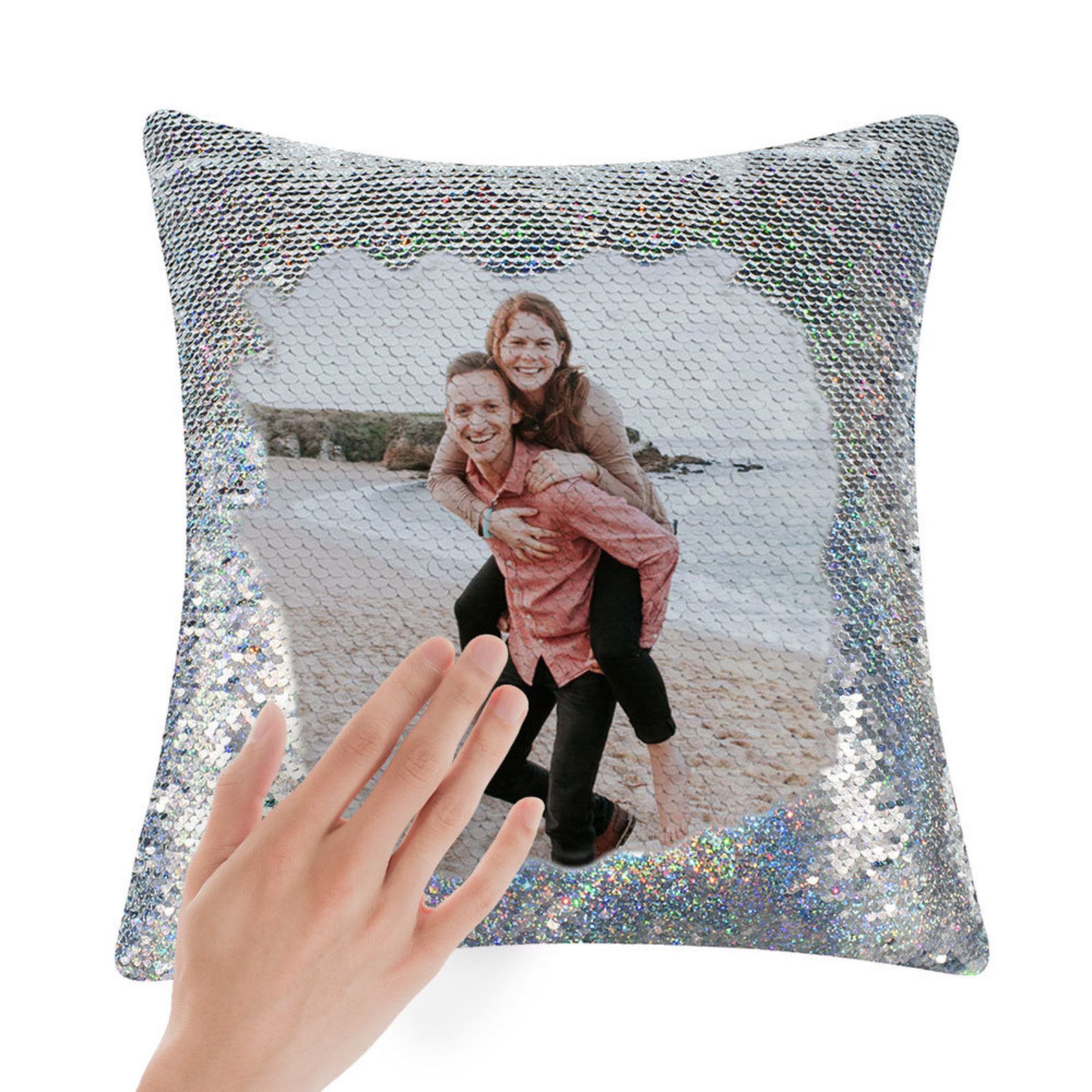 Custom sequins pillow multicolor with Photo Comfy Satin Etsy