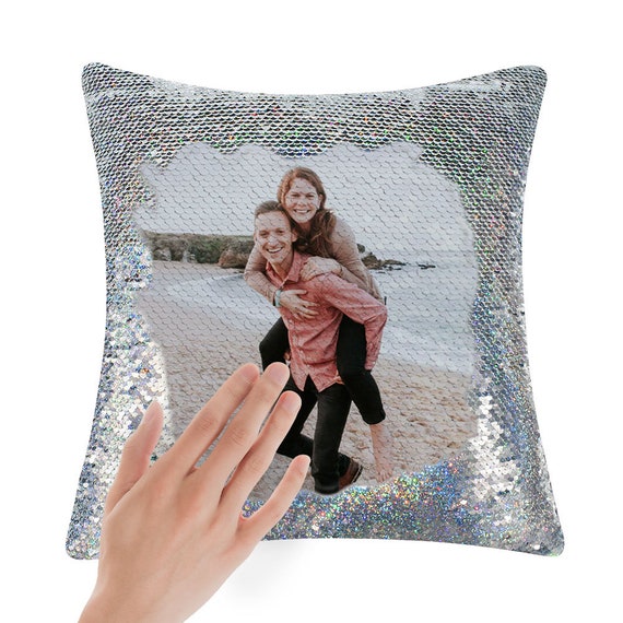 Custom Sequins Pillow Multicolor With Photo Comfy Satin Cushion