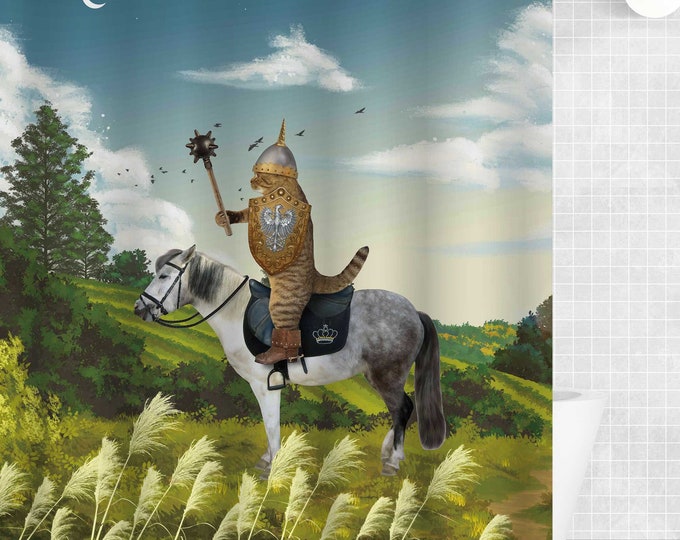Funny Cat Shower Curtain,cat Riding Horse Shower Curtain,fun Animal
