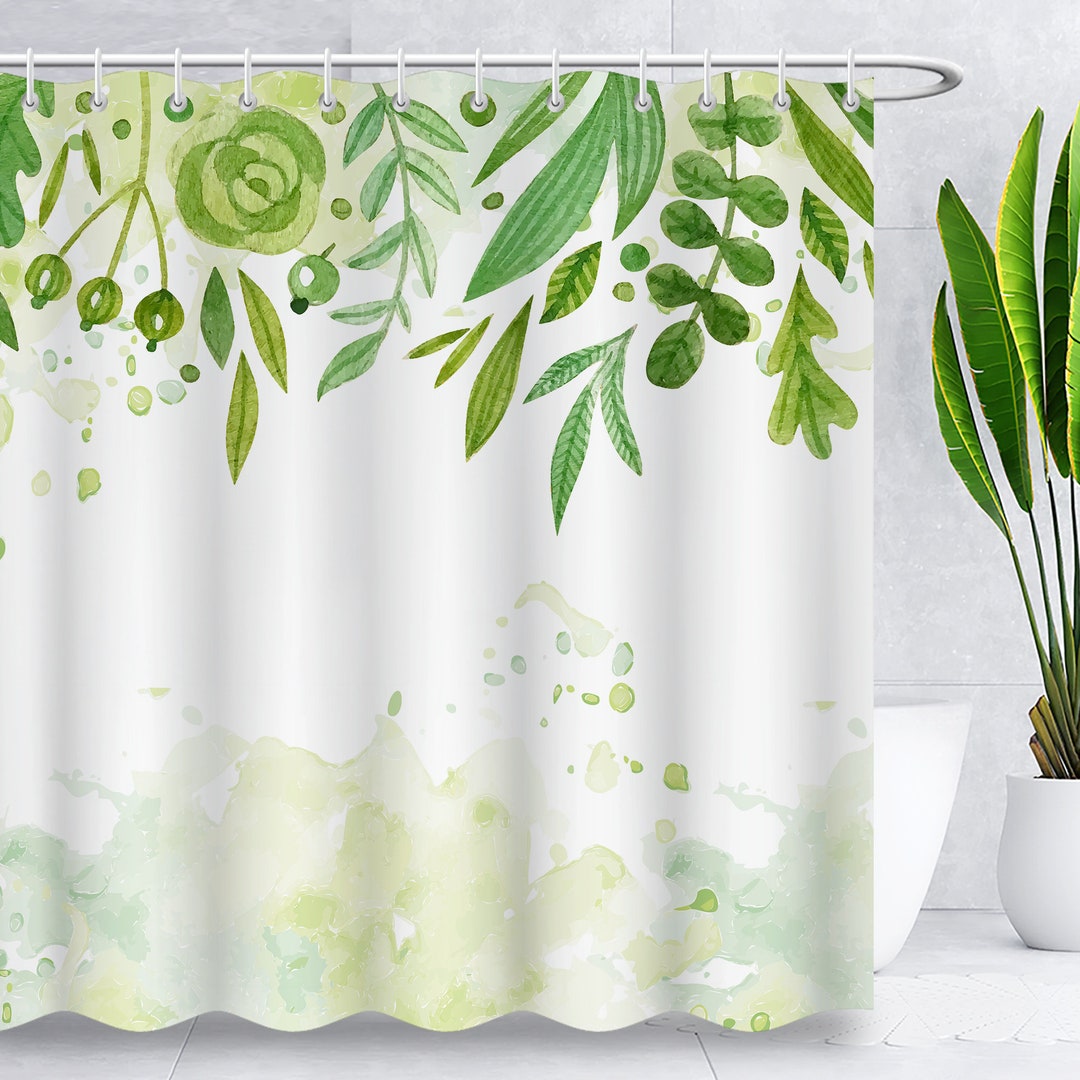 Green Leaves Shower Curtain,botanical Plant Leaf Shower Curtain, Modern