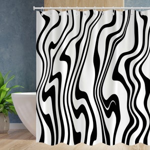 Black and White Shower Curtain, Modern Stripe Fabric Shower Curtains Restroom Art Decor Accessories Waterproof with Hooks