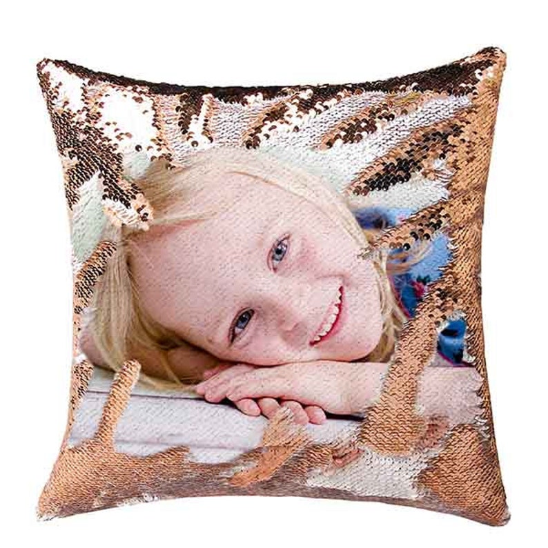 Custom Sequin Throw Pillow with Photo-Comfy Satin Cushion Covers,Decorative Pillowcases for Party/Christmas/Thanksgiving/New Year/gift ideas Rose gold