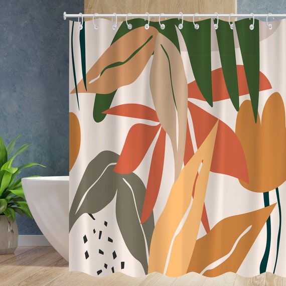 Monstera Shower Curtain Leaf Shower Curtains Plant Colorful Leaves Shower  Curtain Hooks Green Pink Botanical Jungle Bathroom Decor 