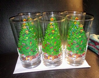 Vintage Holiday Christmas Glasses (Set of 6)
