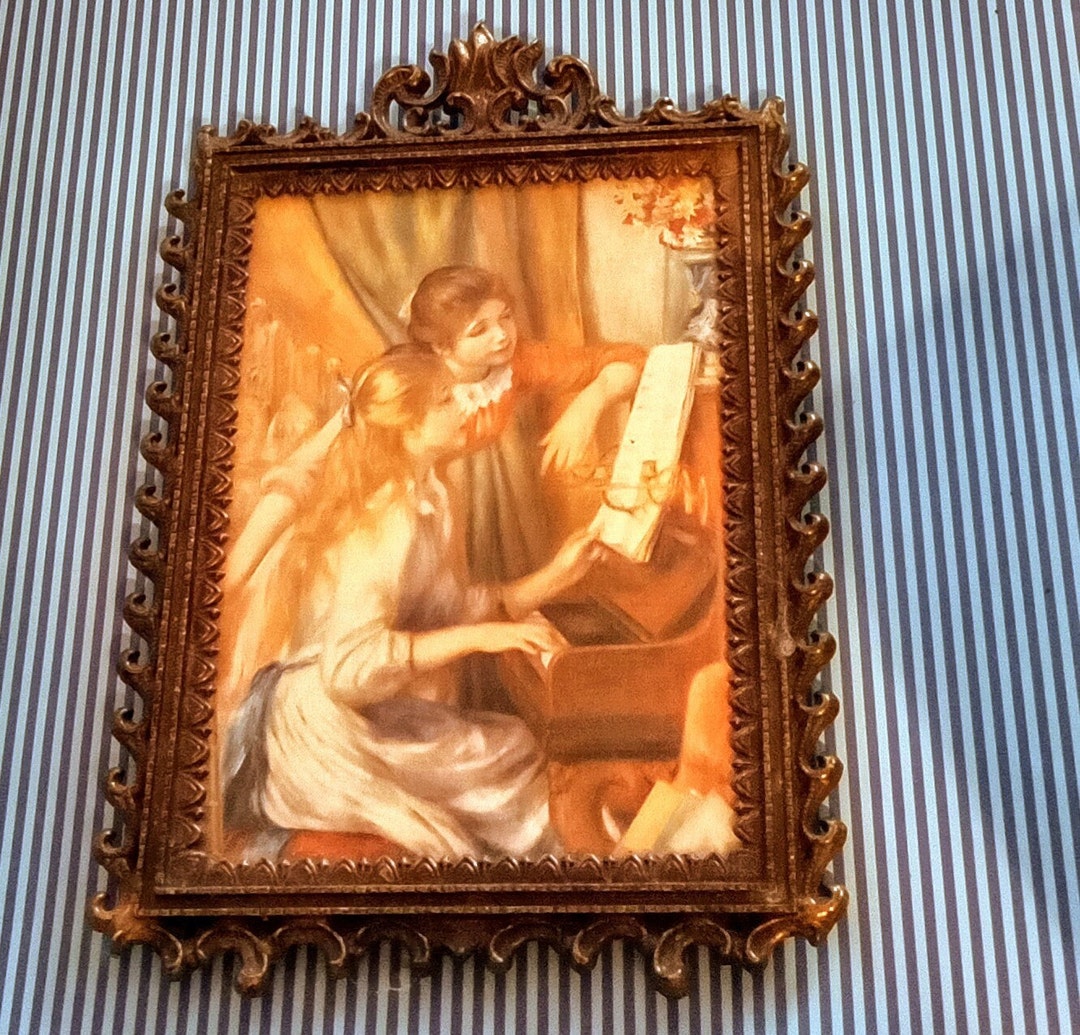Antique Victorian Picture of Two Girls at the Piano in Ornate Frame - Etsy