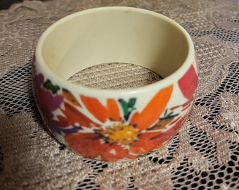 Vintage Lucite Floral Wide Bangle Bracelet