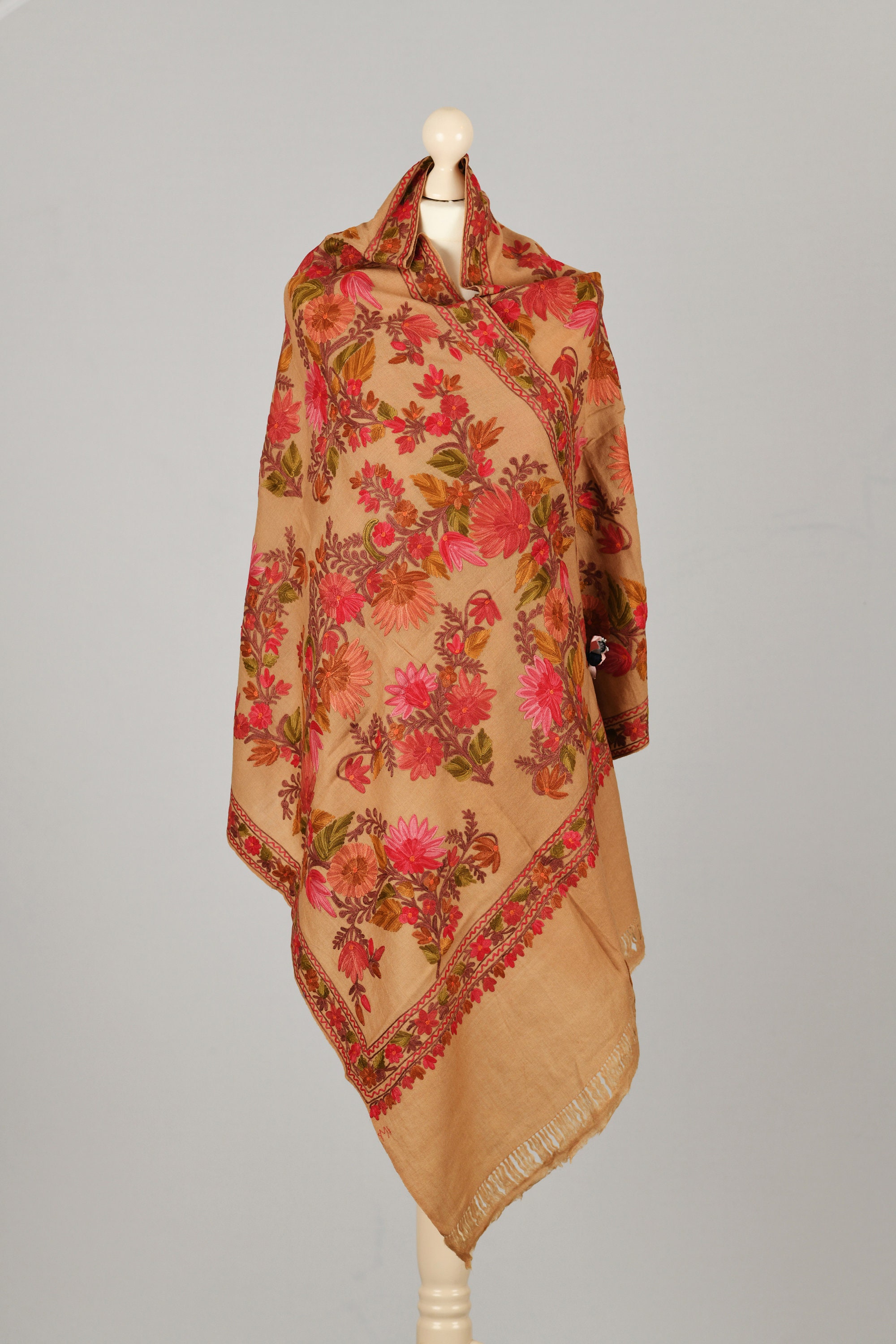 Classic Kashmiri Embroided Scarf Khaki Super Soft Wool Scarf - Etsy UK