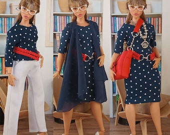 Cardigan, shirt,pants,dress, necklace,belt,bag and shoes for curvy female 11 inch 30cm dolls