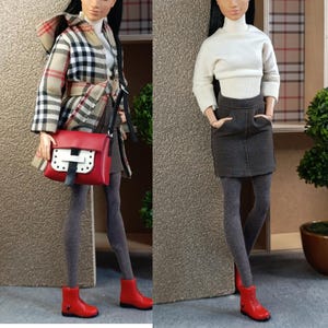 11インチ30cmのレギュラーサイズの女性用ドール用フード付きコート、シャツ、スカート、ソックス、バッグ