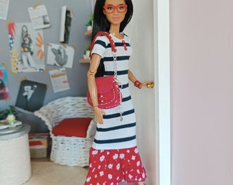 Dress and leather bag  for regular 11 inch 30cm female  dolls