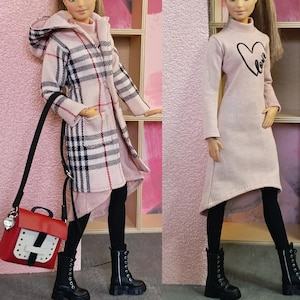 Hoodie Mantel, Kleid, Socken und Tasche für normale weibliche 11 Zoll 30 cm Puppen